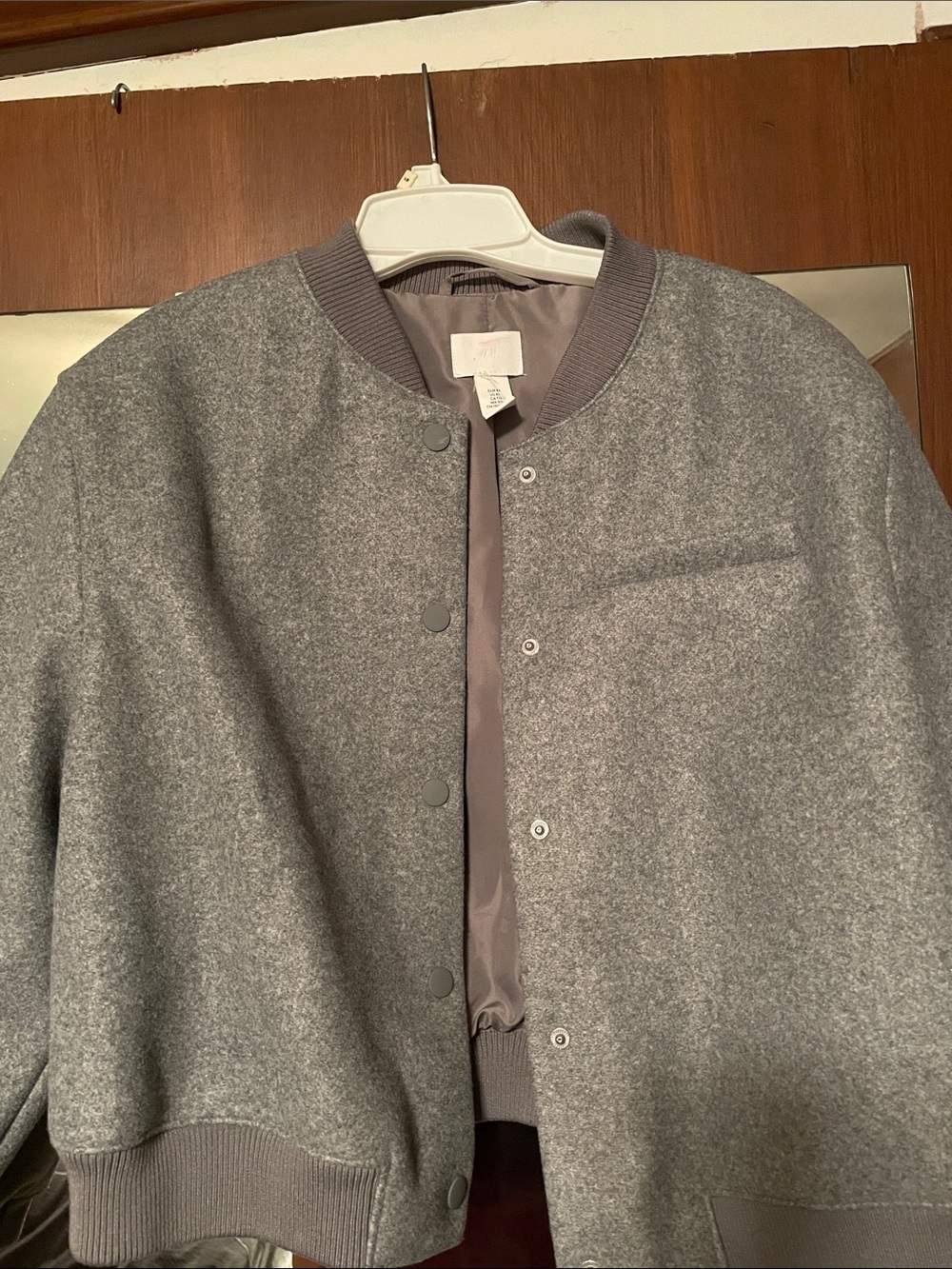 H&M Grey Wool-Blend Bomber Jacket